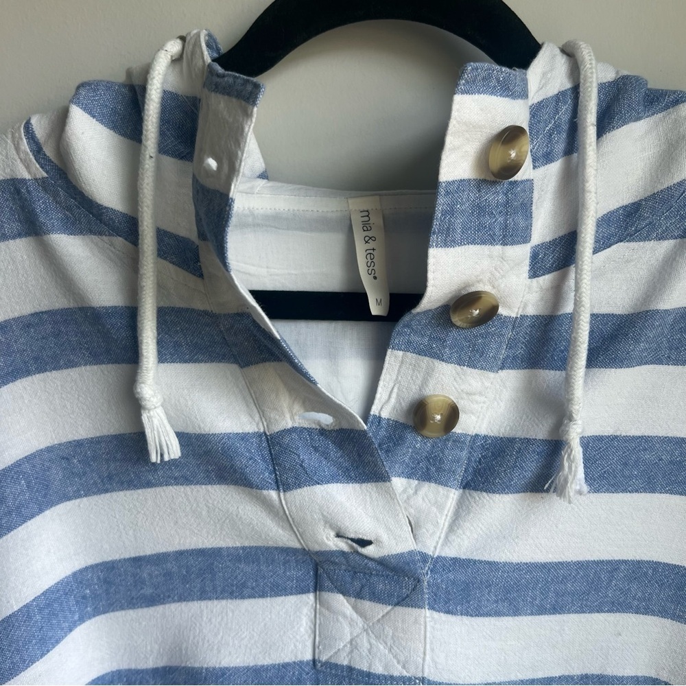 Striped Blue and White Women's Hoodie - Picture 9 of 16
